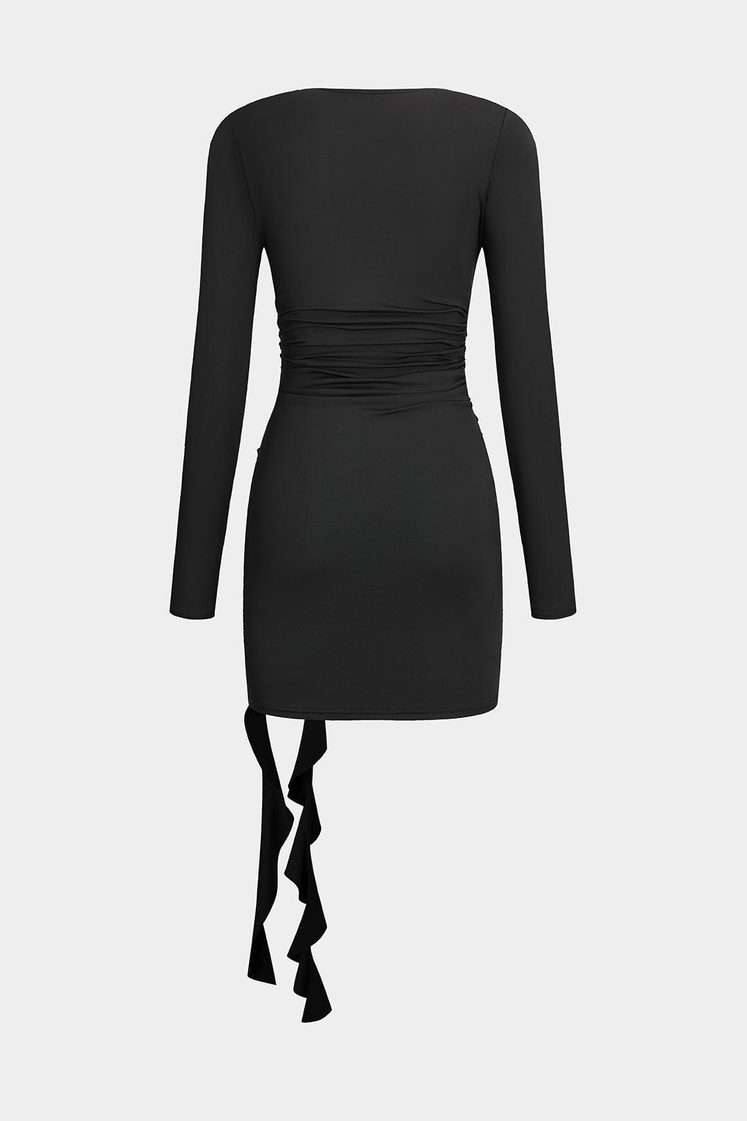 Robe Noire Courte Élégante avec Manches Longues et Fleur