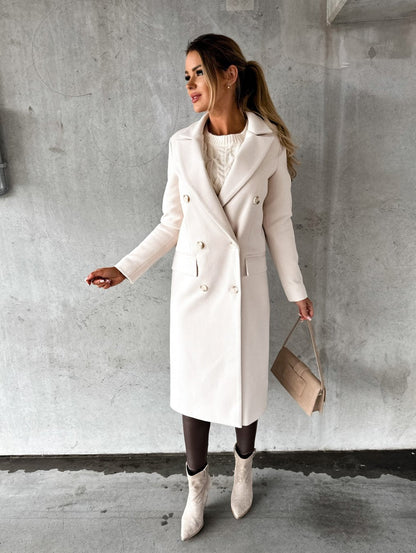 Manteau Femme Noir Classique à Double Bouton