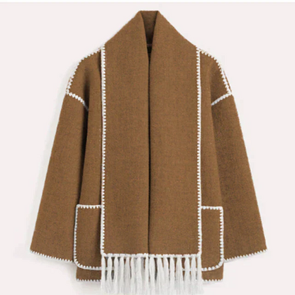 Manteau Hiver Élégant à Franges Contrastes Modernes