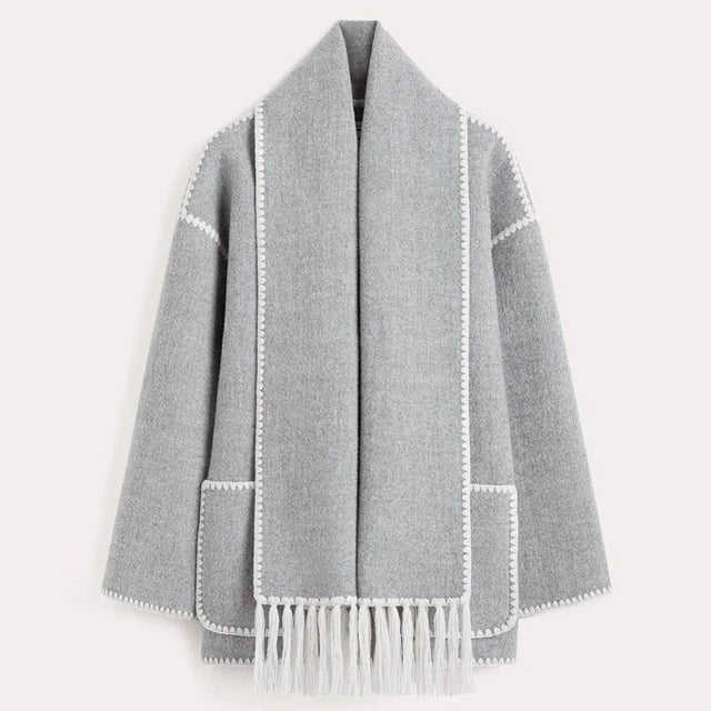Manteau Hiver Élégant à Franges Contrastes Modernes
