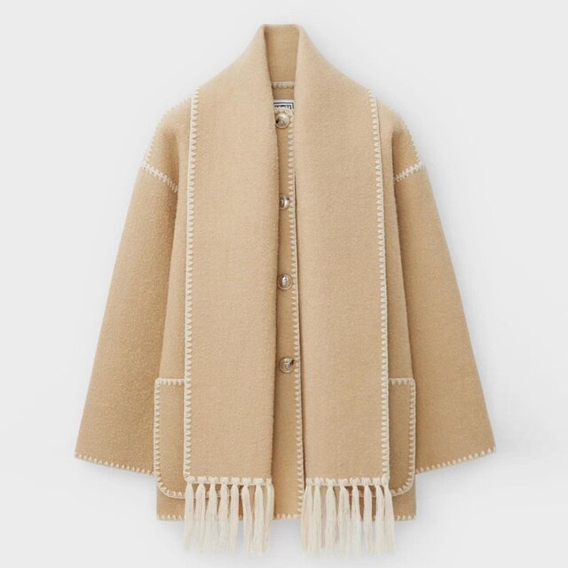 Manteau Hiver Élégant à Franges Contrastes Modernes