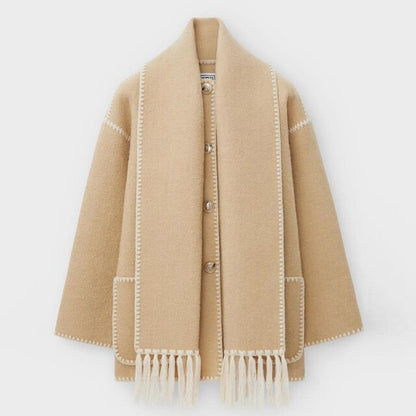 Manteau Hiver Élégant à Franges Contrastes Modernes