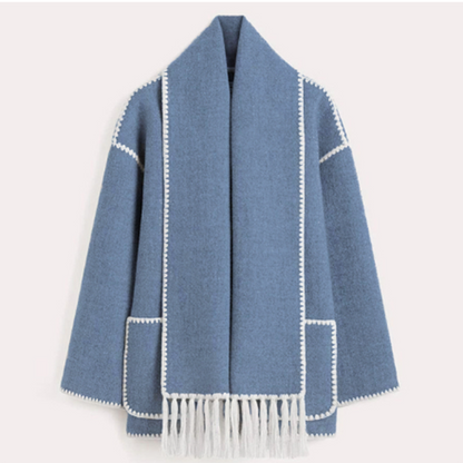 Manteau Hiver Élégant à Franges Contrastes Modernes