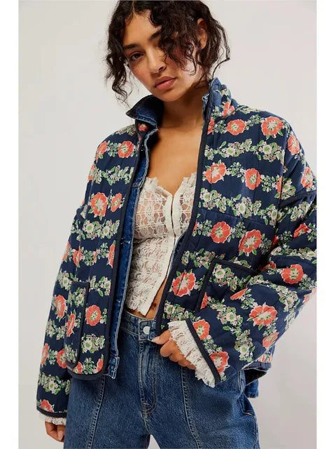 Veste Femme Hiver Élégante à Fleurs