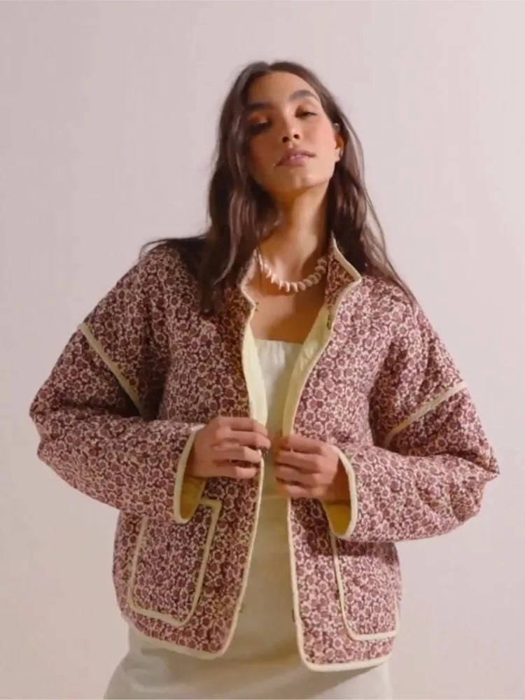 Veste Femme Hiver Élégante à Fleurs