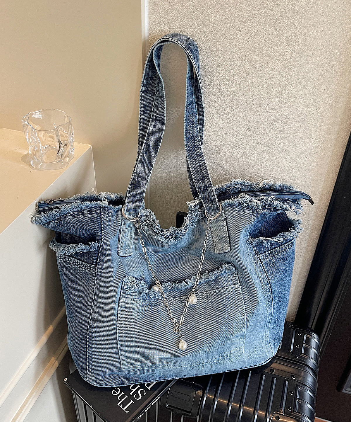 Sacs à bandoulière décontractés en denim avec franges et chaînes металлиères - EasyApparels