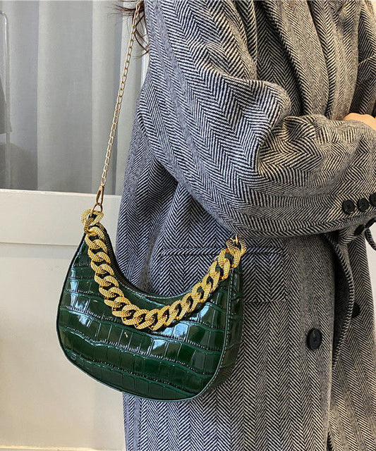 Sacs à bandoulière chic en cuir synthétique avec chaîne verte - EasyApparels
