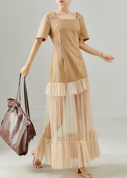 Robe d'été en tulle patchwork décontractée kaki chic - EasyApparels