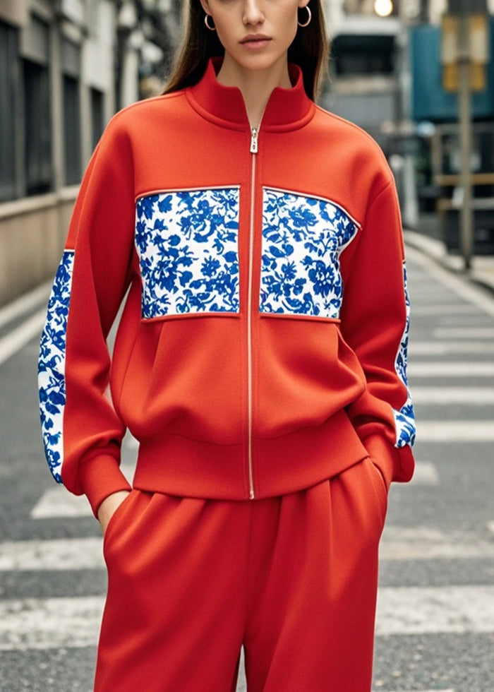Manteaux rouge en coton patchwork chauds pour automne - EasyApparels