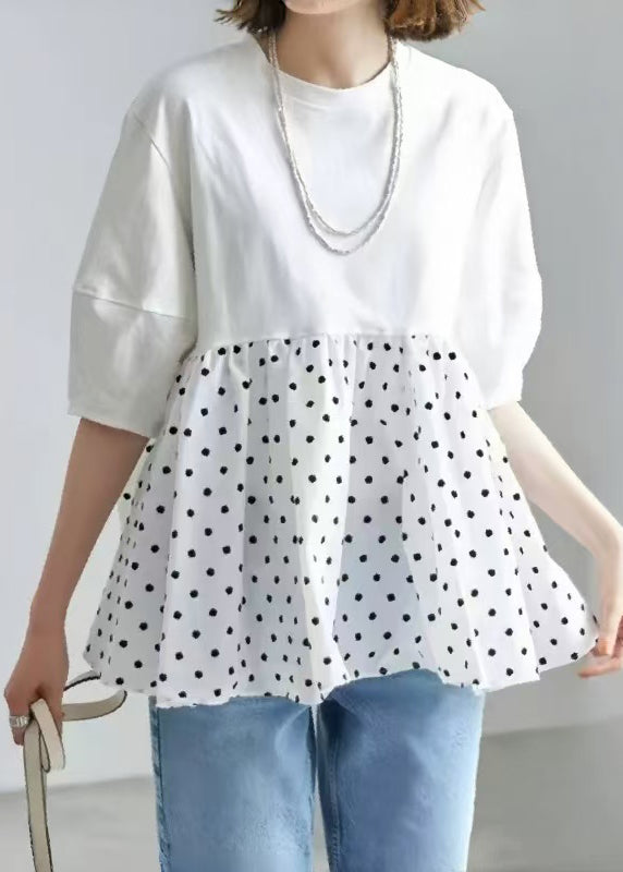 Blouses tendance en coton à carreaux blanc et manches courtes - EasyApparels