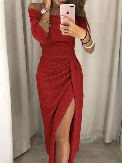 Robe Femme Mi-Longue Élégante Bleu Ciel