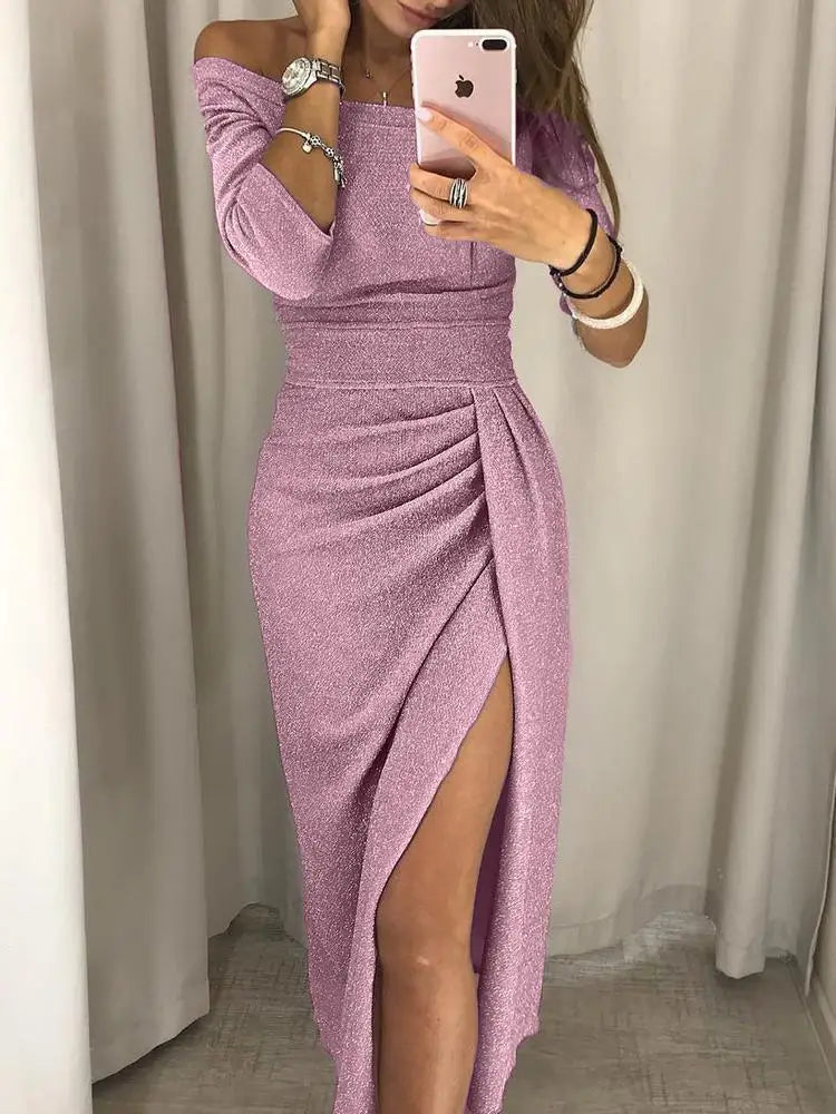 Robe Femme Mi-Longue Élégante Bleu Ciel - PanierRoyale