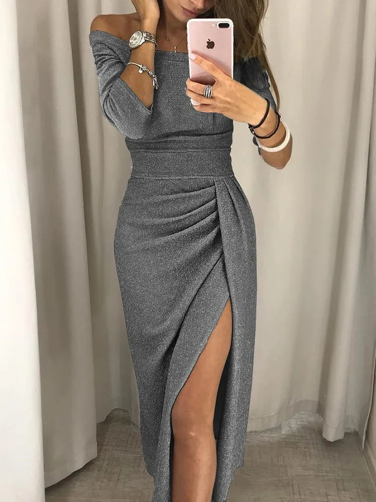 Robe Femme Mi-Longue Élégante Bleu Ciel