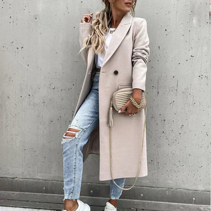 Manteau Femme Tweed Long avec Capuchon Amovible