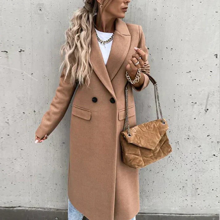 Manteau Femme Tweed Long avec Capuchon Amovible