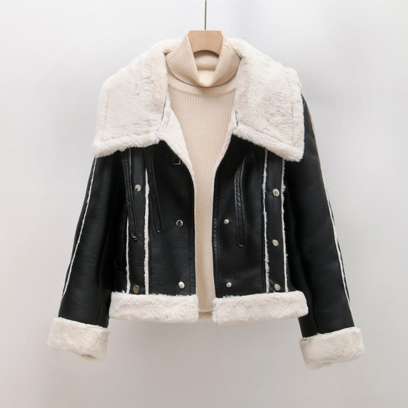 Veste en Cuir Véritable pour Femme Hiver Élégante - PanierRoyale