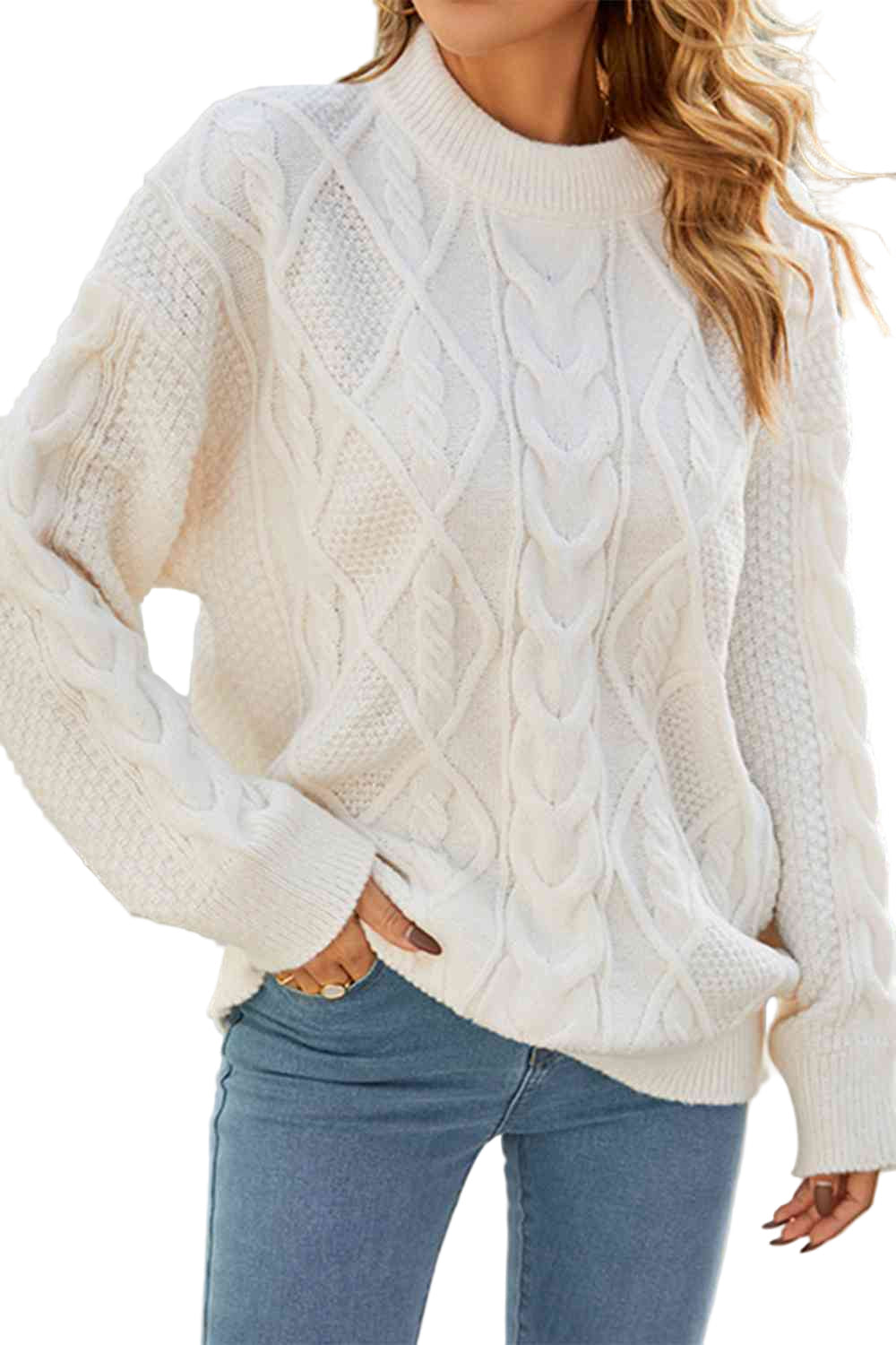 Pull Femme Laine Douce Blanc Manches Longues - PanierRoyale