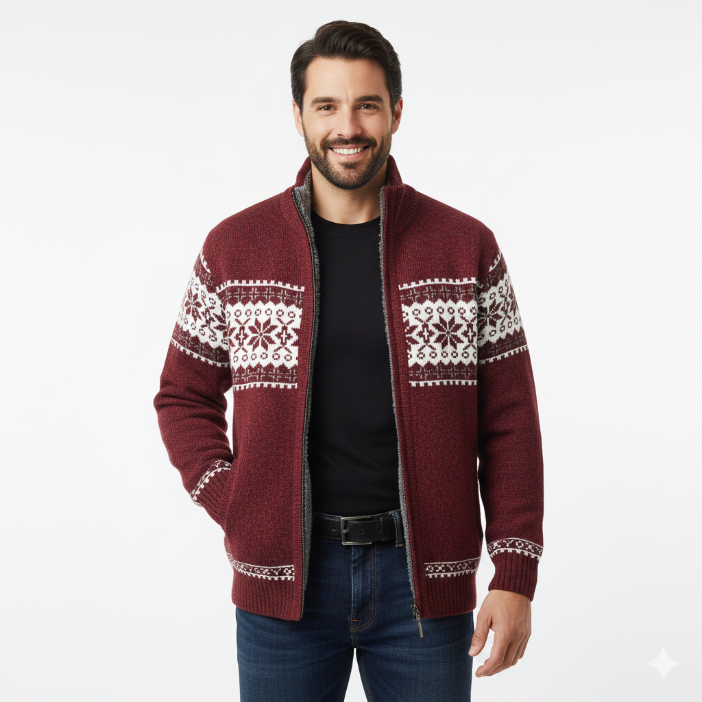 Veste Hiver Homme Capuchon Imprimé Nordique Élégant