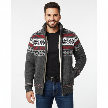 Veste Hiver Homme Capuchon Imprimé Nordique Élégant