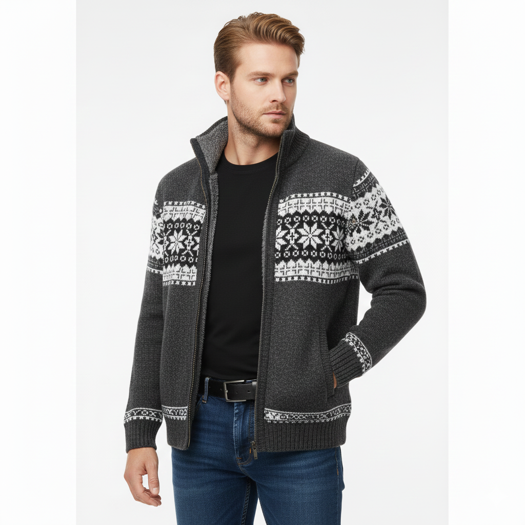 Veste Hiver Homme Capuchon Imprimé Nordique Élégant