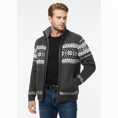 Veste Hiver Homme Capuchon Imprimé Nordique Élégant