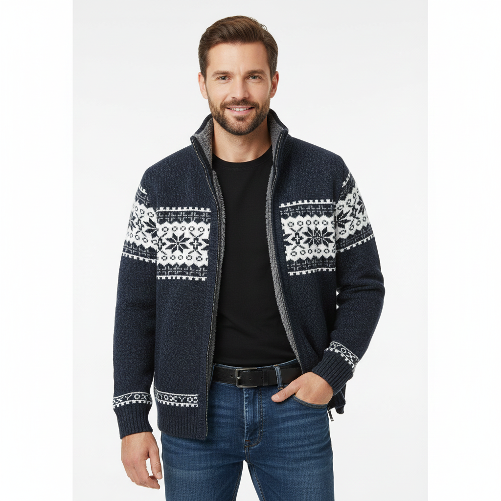 Veste Hiver Homme Capuchon Imprimé Nordique Élégant