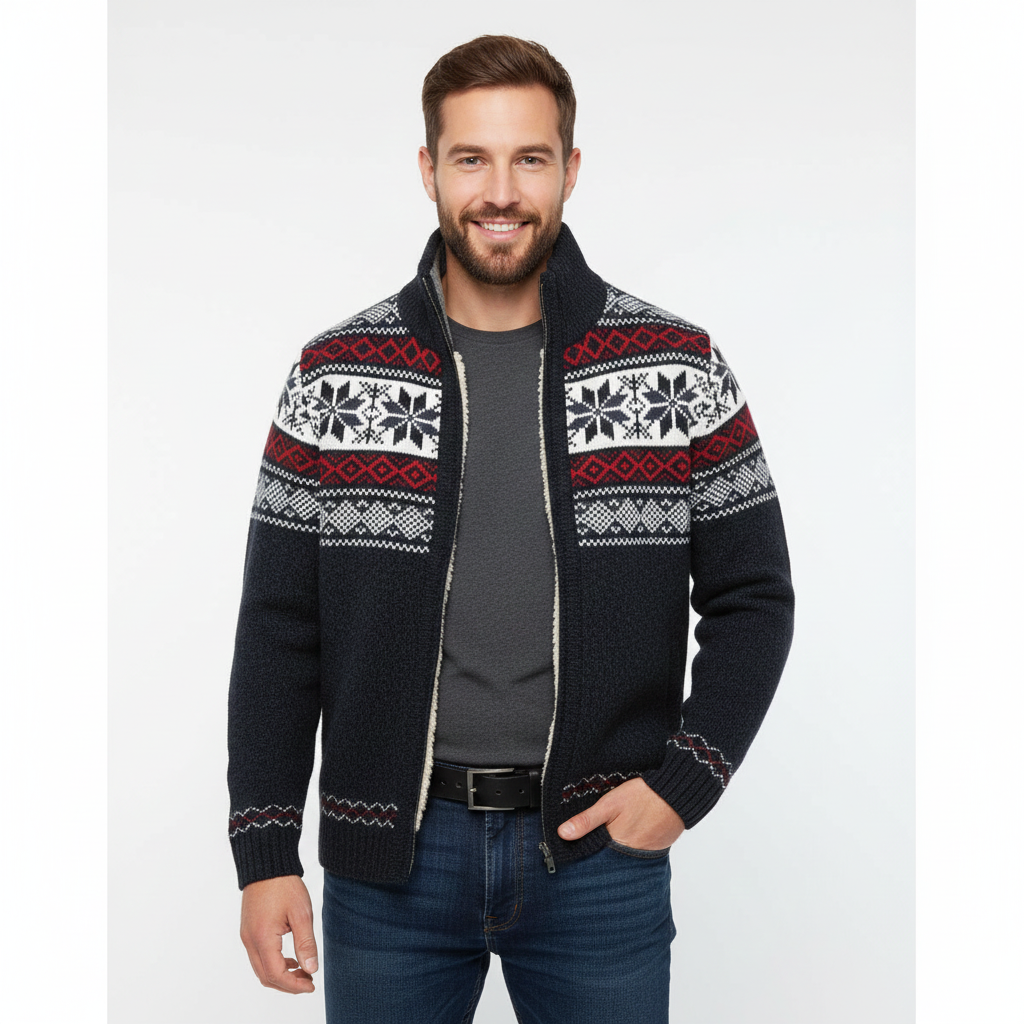 Veste Hiver Homme Capuchon Imprimé Nordique Élégant