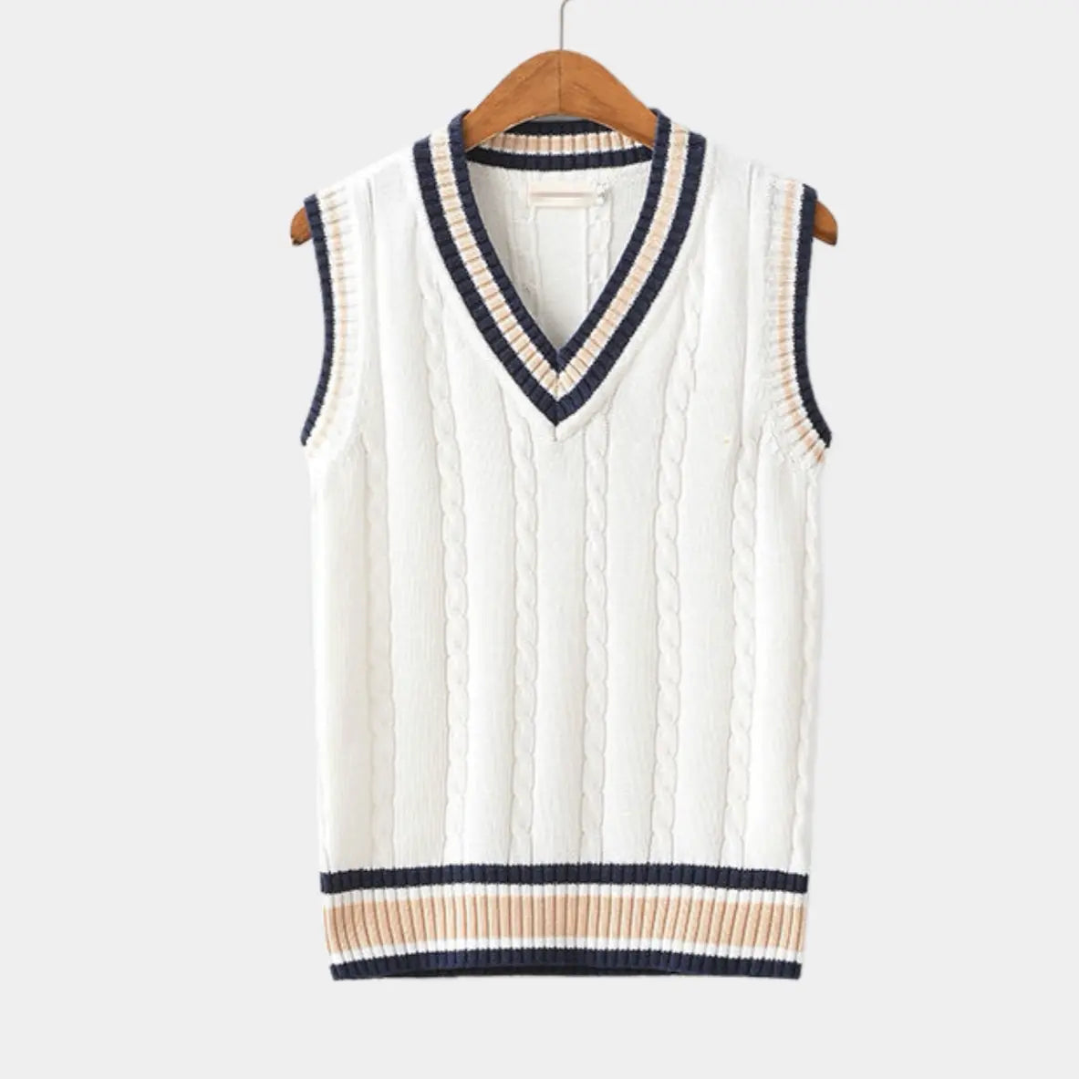 Gilet Homme Maille Câblée Col V Style Preppy