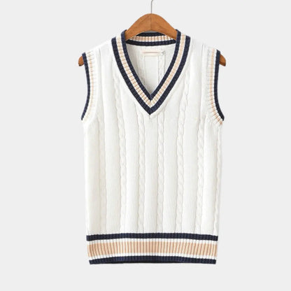 Gilet Homme Maille Câblée Col V Style Preppy