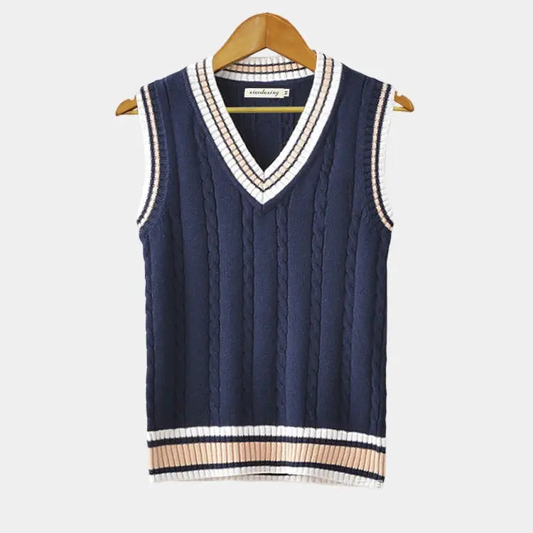 Gilet Homme Maille Câblée Col V Style Preppy