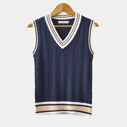 Gilet Homme Maille Câblée Col V Style Preppy