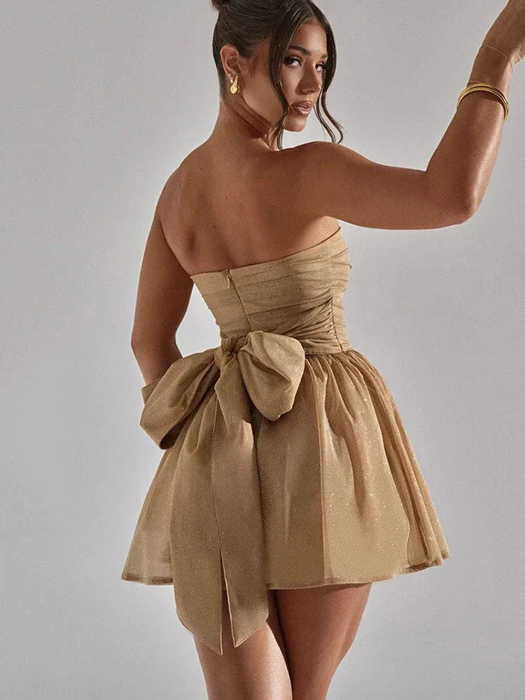 Robe Bustier Élégante avec Jupe Flottante Femme