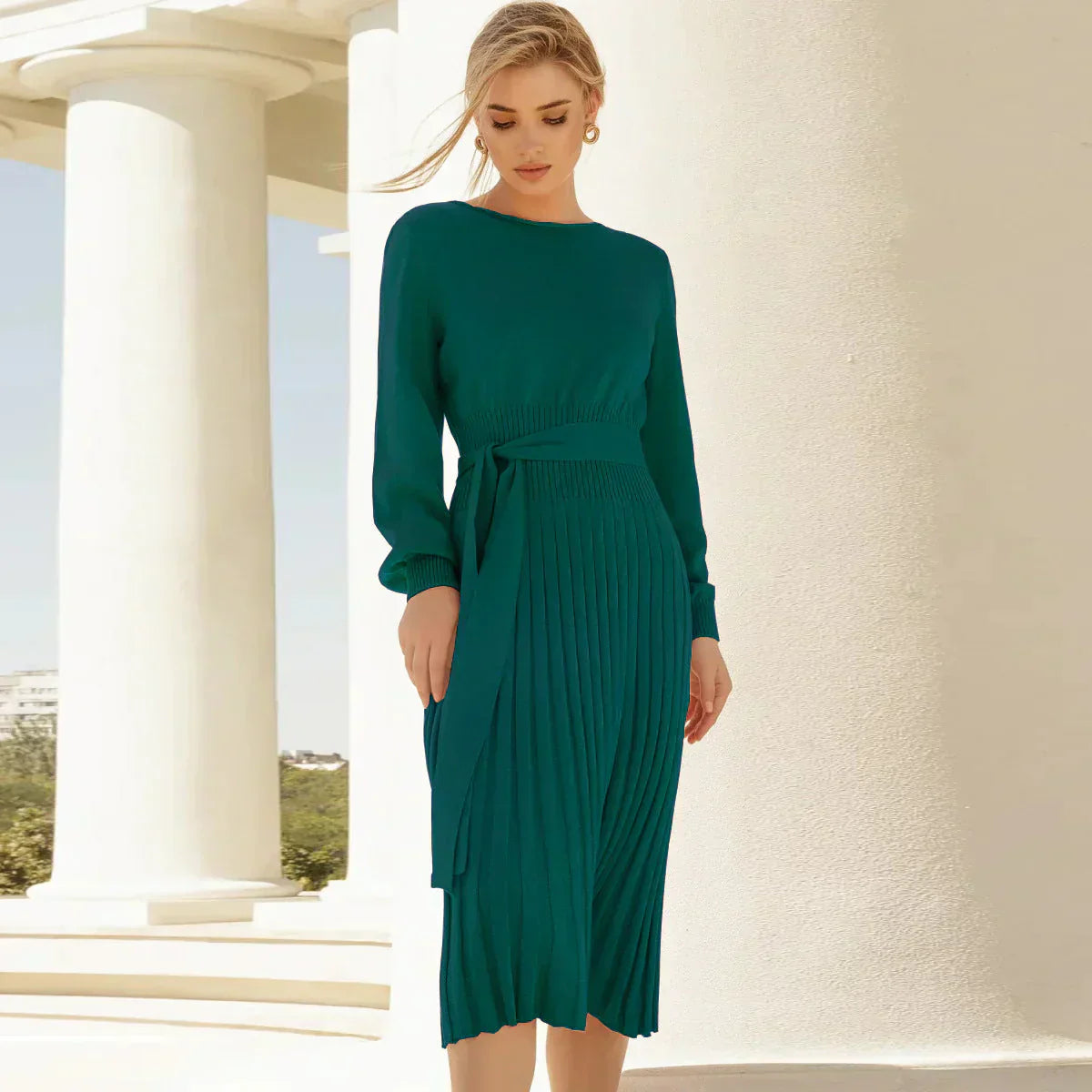 Robe femme mi-longue tricotée élégante et confortable