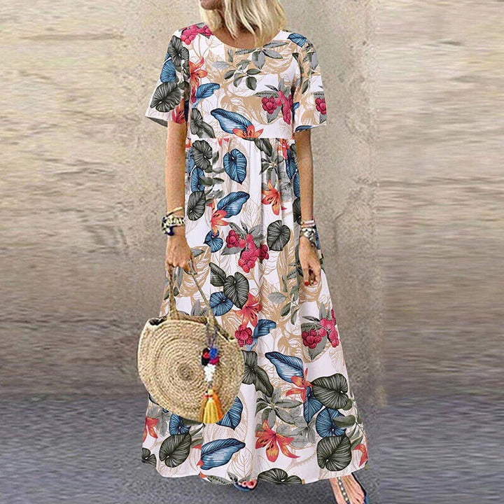 Robe Été Florale Manches Courtes pour Femme → Robe Été Legère à Fleurs pour Femme - PanierRoyale