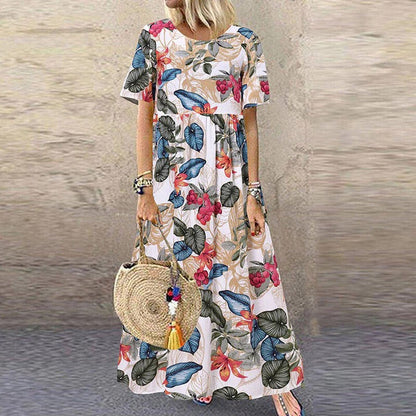 Robe Été Florale Manches Courtes pour Femme → Robe Été Legère à Fleurs pour Femme - PanierRoyale