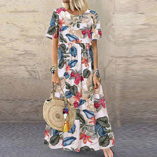 Robe Été Florale Manches Courtes pour Femme → Robe Été Legère à Fleurs pour Femme - PanierRoyale