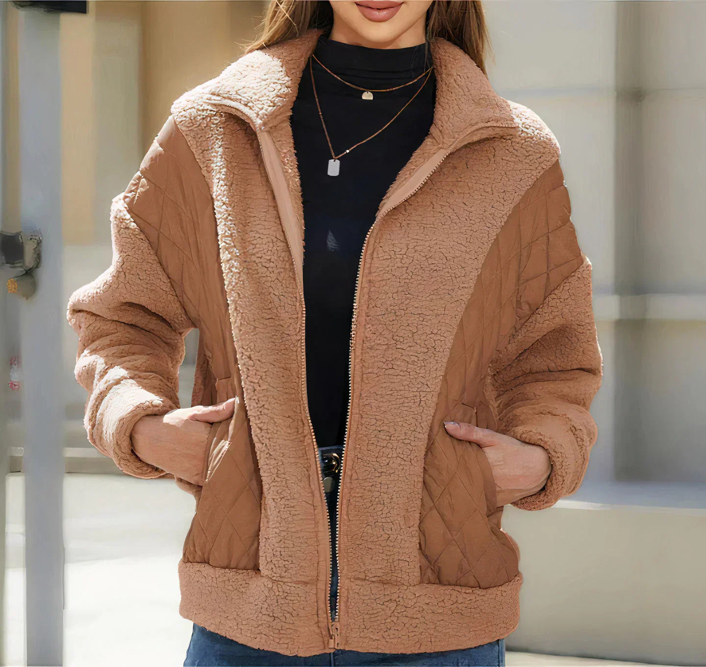Manteau Hiver Chauffant avec Capuchon et Poches Doublées