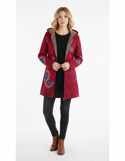 Manteau Femme Hiver Parka Doublée Capuche Imprimé Géométrique - PanierRoyale