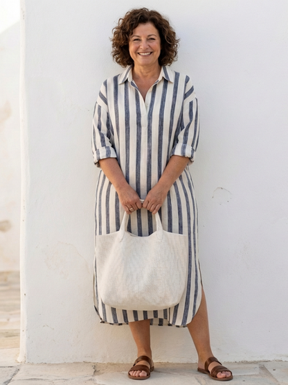 Robe chemise Femme Coton Coupe fluide Manches longues