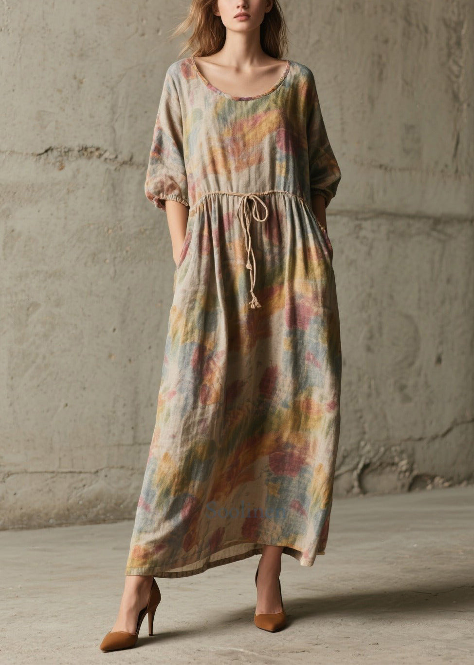 Robe décontractée en coton kaki à manches courtes - EasyApparels