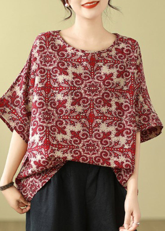 T-shirts courts avec imprimé rouge foncé naturel - EasyApparels