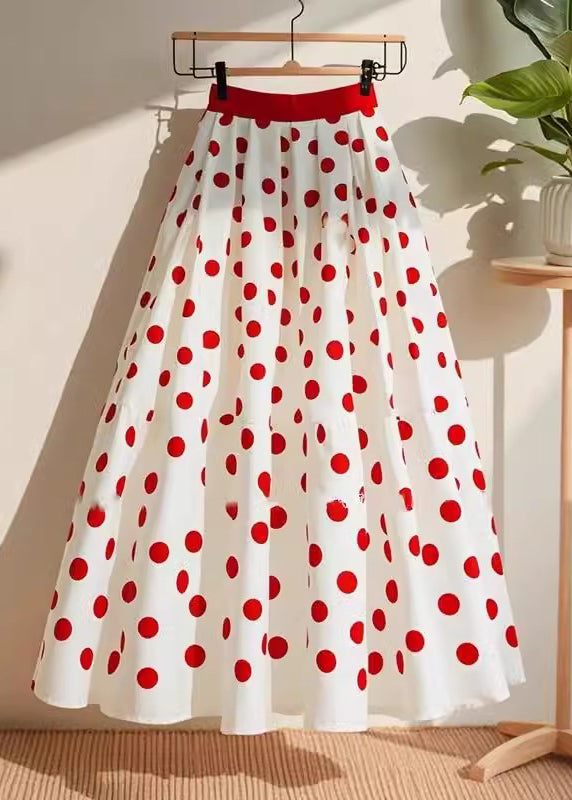 Floral A-Line White Polka Dot Skirt - EasyApparels