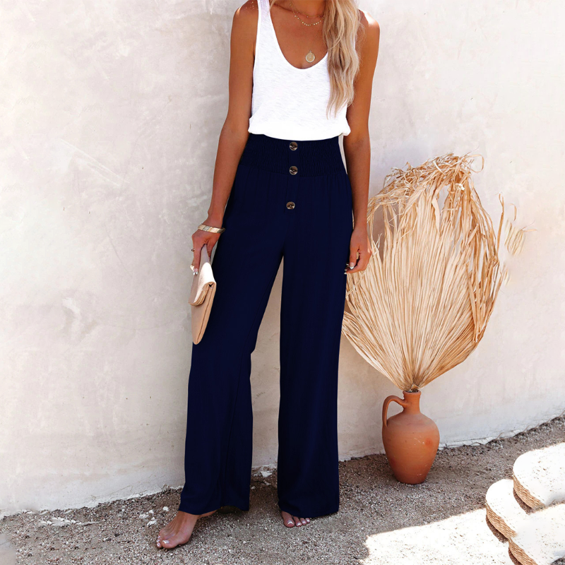 Pantalon femme vert évasé luxe élégant