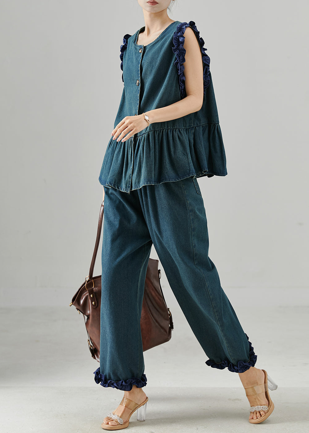 Ensemble denim bleu marine ample pour femme été - EasyApparels