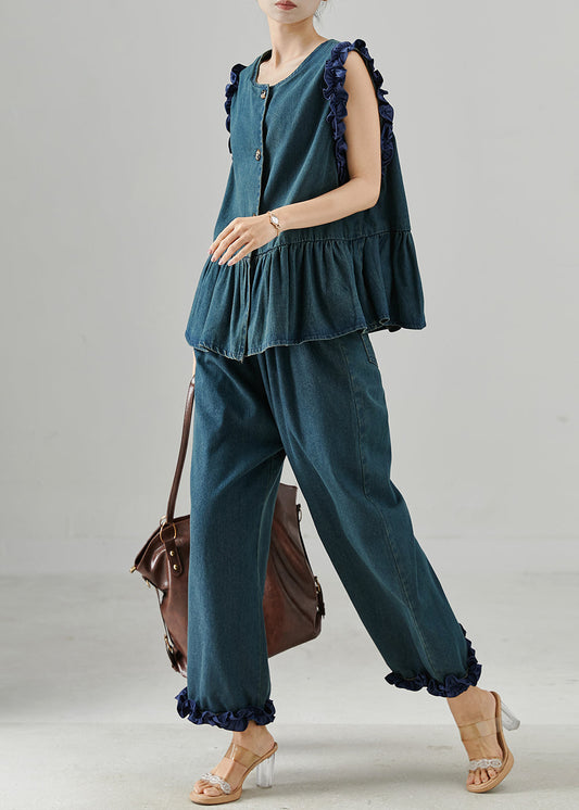 Ensemble denim bleu marine ample pour femme été - EasyApparels