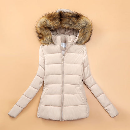 Veste Femme Hivernale Élégante à Capuche avec Col Fourrure Synthétique