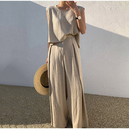 Ensemble Femme Décontracté - Pantalon Léger & Haut Col Rond Été - PanierRoyale