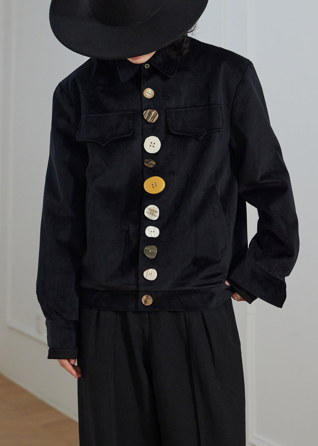 Vestes en velours noir col Peter Pan pour femme automne - EasyApparels