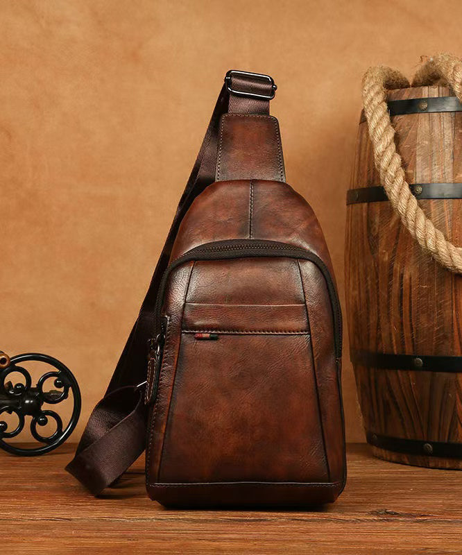 Large Leather Chest Bag for Men Brown Coffee - EasyApparels