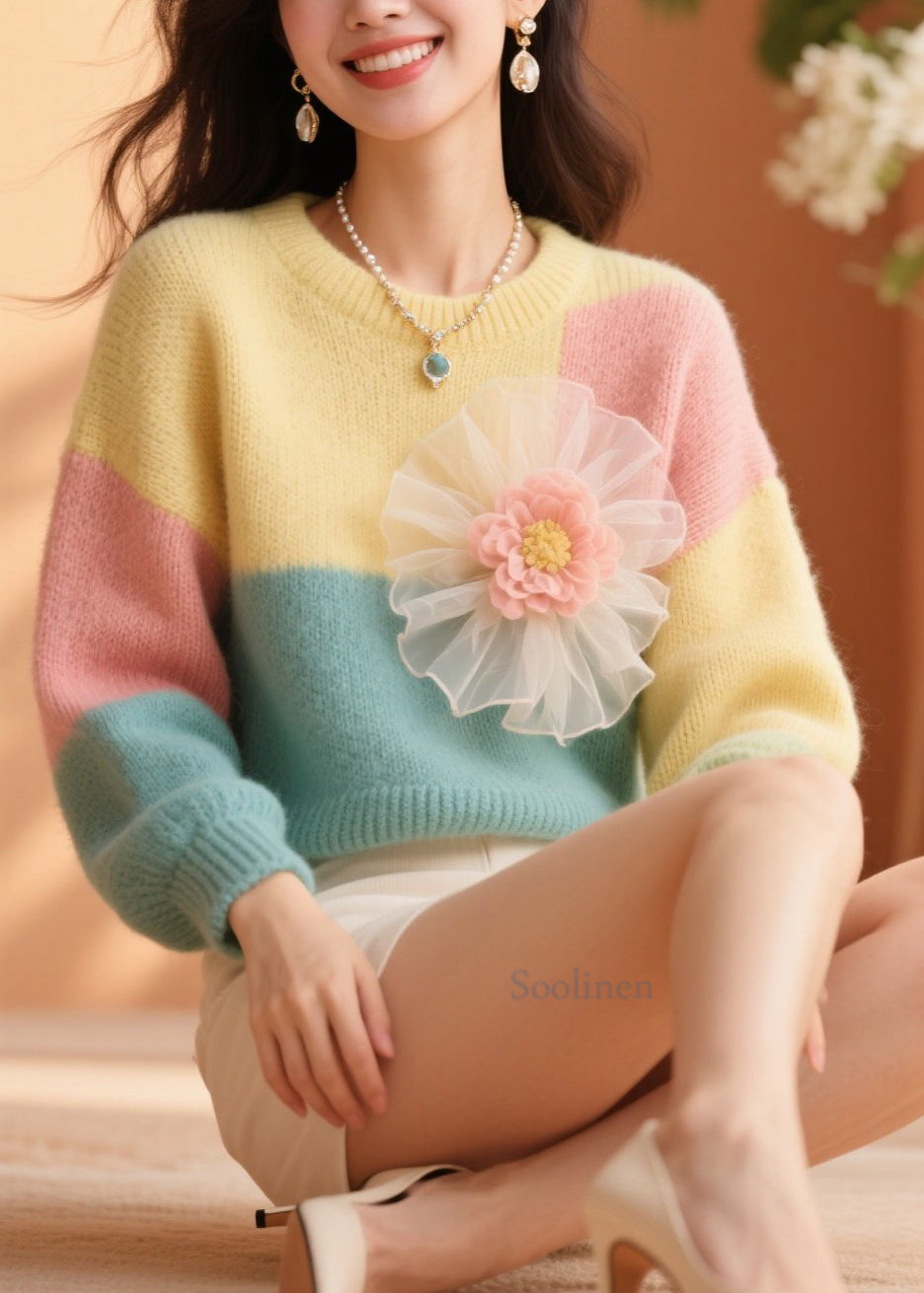 Chic sweater avec motif floral et couleur automne - EasyApparels